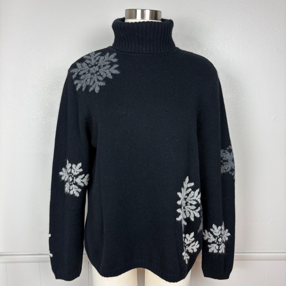 Eddie Bauer Collectibles‎ Womens Snowflake Turtleneck Sweater Sz XL Black Angora